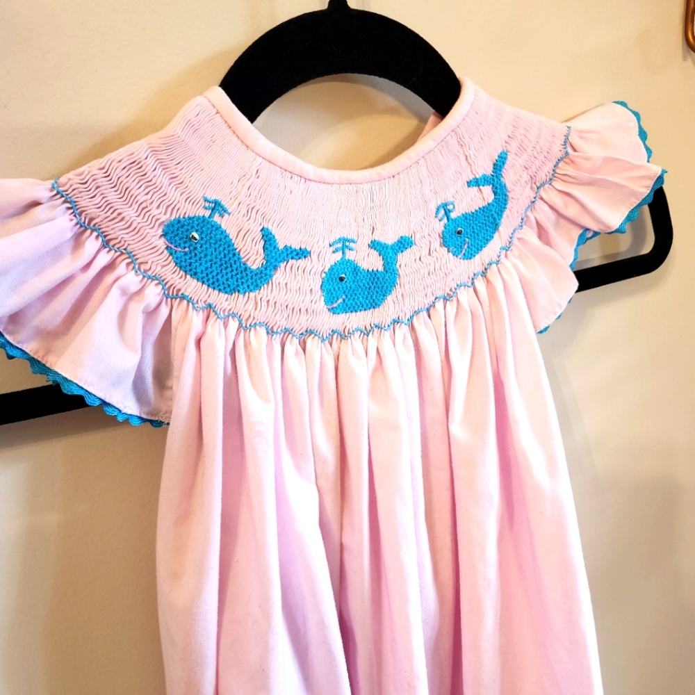 Girl's Smocked Whale Dress Rock N Smockem 4T